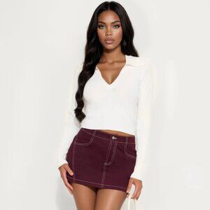 White Pullover Collar Top/Polo Sweater.